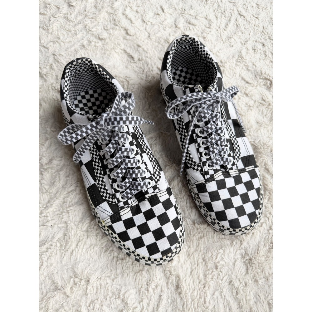 Vans Old Skool All Over Checkerboard Platform Sneakers Black True White 8 - Picture 11 of 11